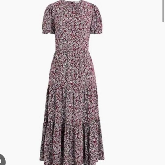 J. Crew Puff-sleeve tiered midi dress Size Small Burgandy Floral Print SiE Small - Picture 11 of 11